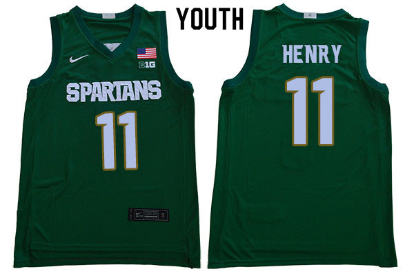 Youth Michigan State Spartans #11 Aaron Henry NCAA Nike Authentic Green 2019-20 College Stitched Basketball Jersey HR41N11IC